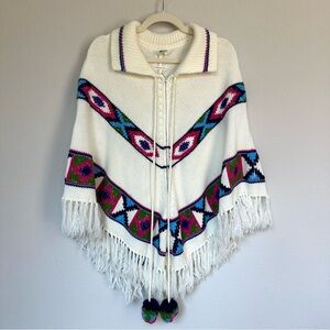 Vintage Poncho Fringe 60s 70s One Size